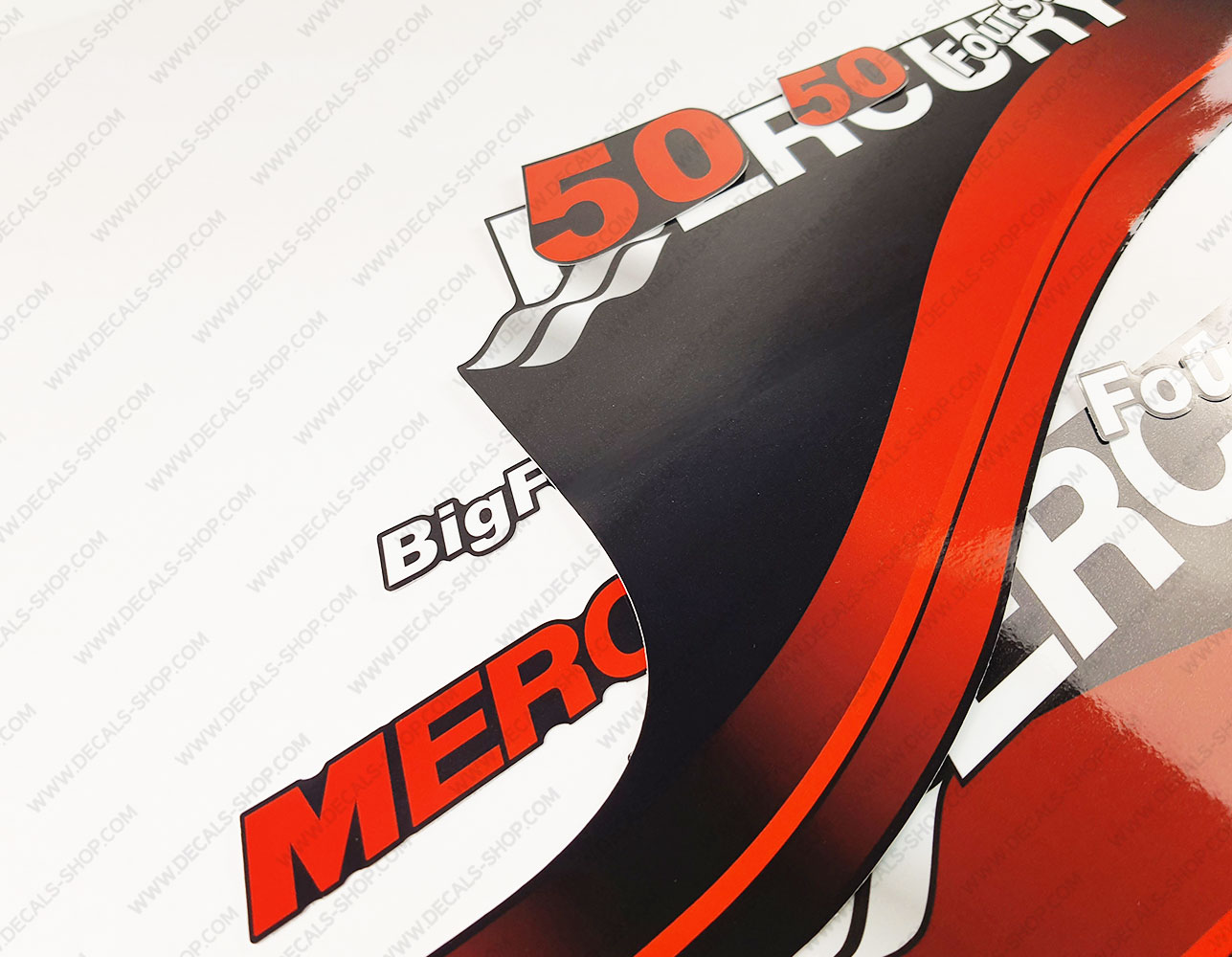 Mercury 50hp Four Stroke Outboard Decal Kit – Reproduction Graphics By Outboard Graphics